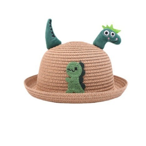 禮帽恐龍遮陽帽防曬帽圓頂帽戶外卡通兒童草帽捲邊新款寶寶