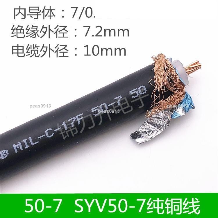 -全銅50-7饋線 SYV50-7 RF射頻線 50歐姆同軸線電纜 屏蔽線信號線-ij