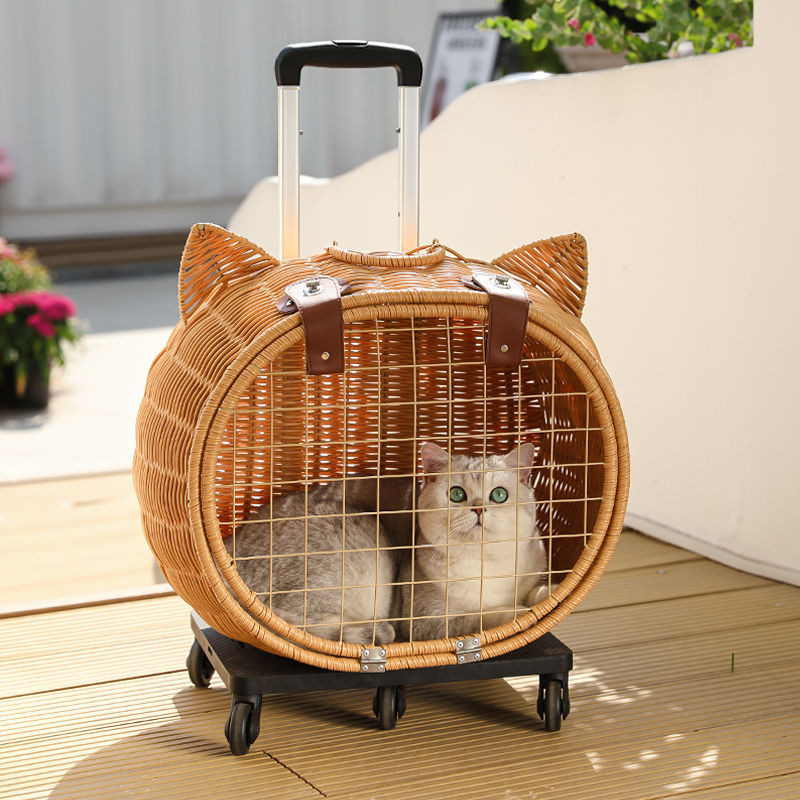 【定金】藤編寵物拉桿箱貓包外出便攜大容量貓咪背包手提式寵物貓咪行李箱