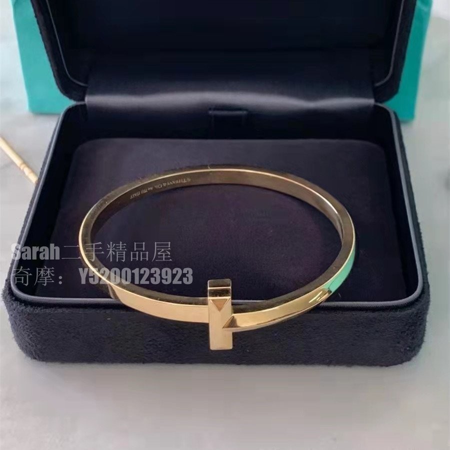 二手精品 Tiffany&amp;Co 蒂芙尼T系列 T1 寬式手鐲 18K玫瑰金手環 GRP11297