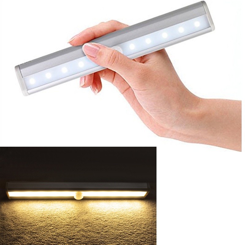 ™10 LED 感應櫃下燈運動感應壁櫥夜燈電池供電磁條燈