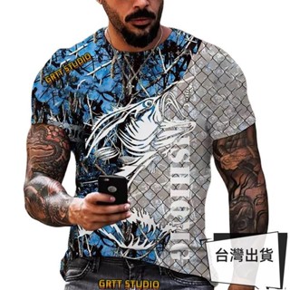 優選 男士 T 恤 3d 戶外釣魚印花 T 恤短袖 T 恤上衣時尚休閒原宿魚服裝超大 T 恤