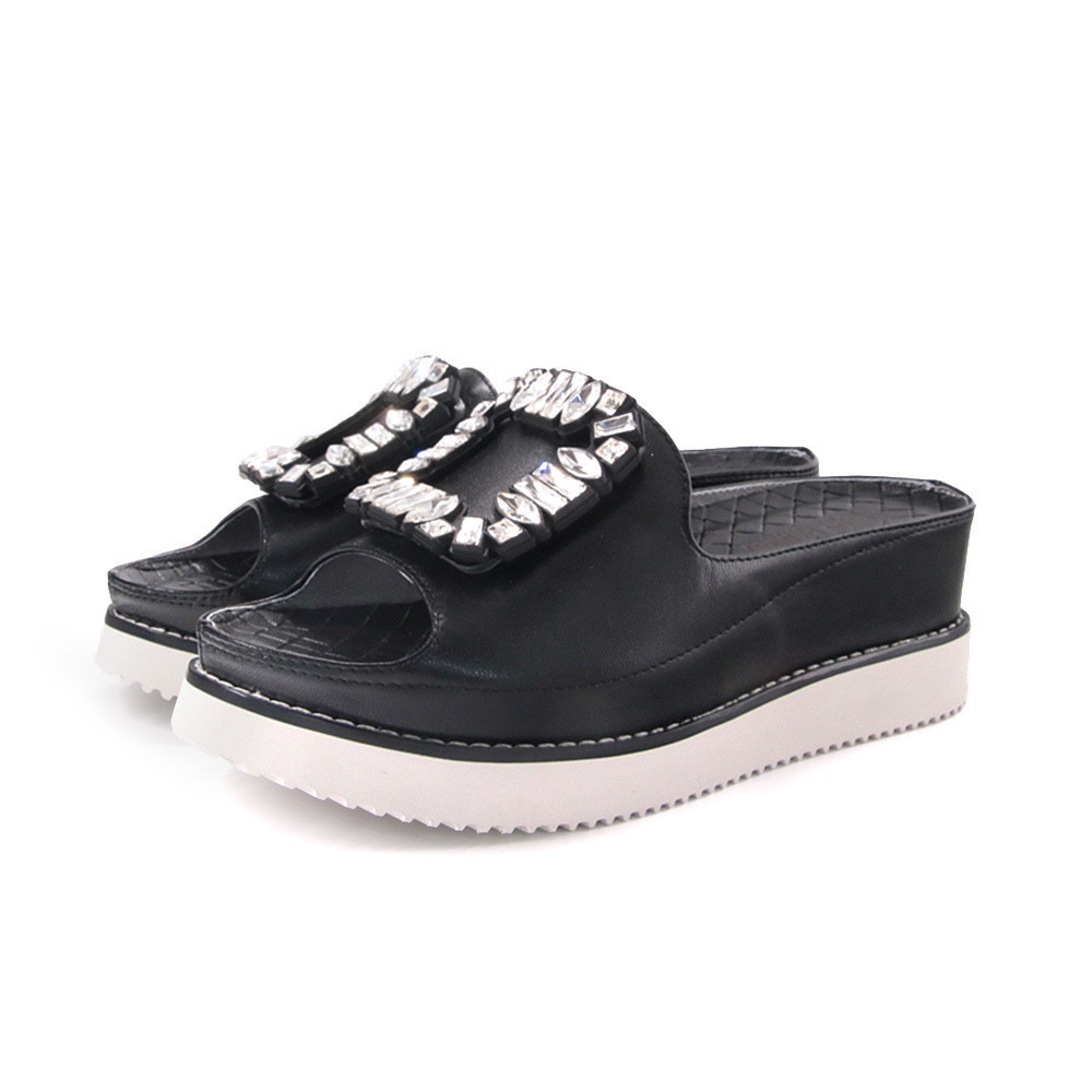 【DK 氣墊鞋】水晶鑽飾羊皮厚底鞋 75-3331-90 黑色