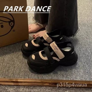 PARK DANCE老爹鞋2024年新款網麵透氣鏤空魔術貼包頭厚底百搭涼鞋 PHLT