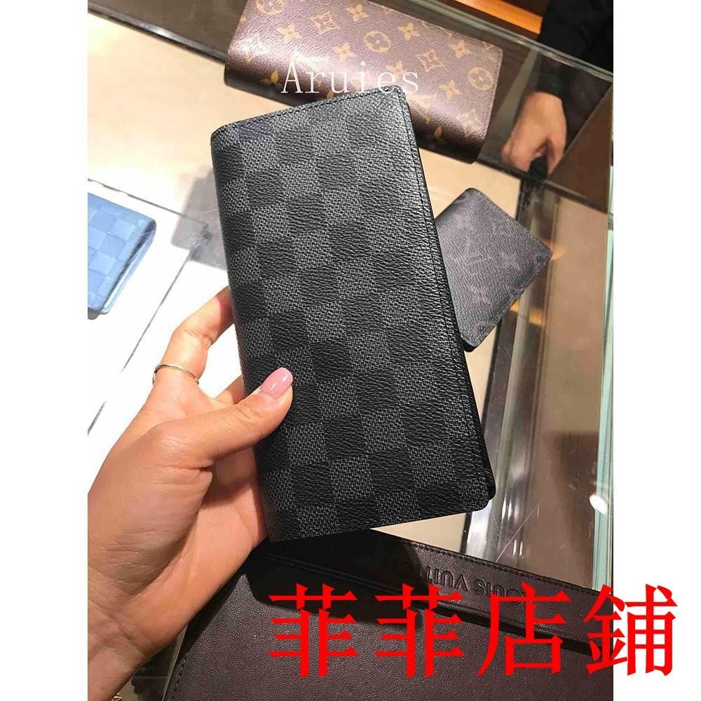 菲菲二手/-實拍LOUIS VUITTON LV N62665 灰黑色棋盤格 對開長夾 皮夾 LV男女皮夾錢包錢夾西裝