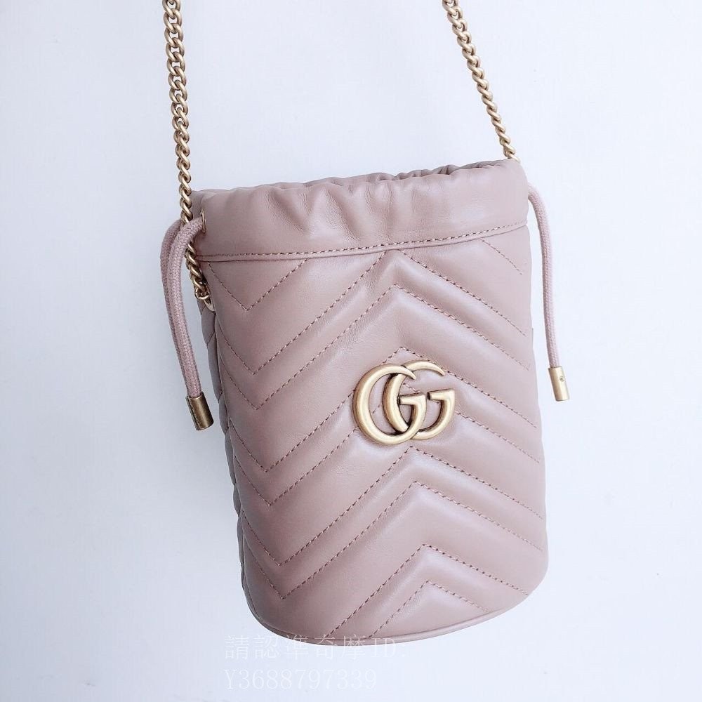 二手精品 GUCCI 古馳 GG Marmont 系列mini水桶包 575163 斜背包 肩背包 櫻花粉