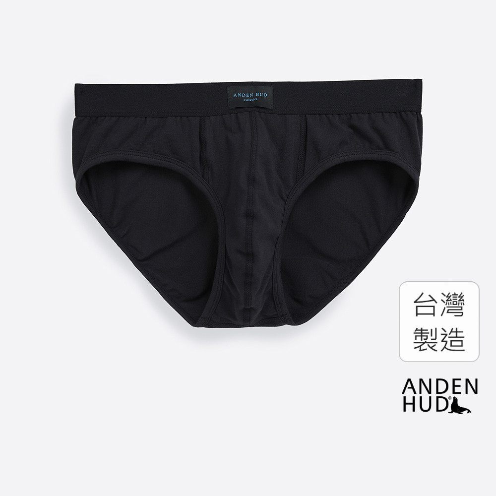 【Anden Hud】男款_品牌日常．腰帶三角內褲(黑-藍織標) 純棉台灣製