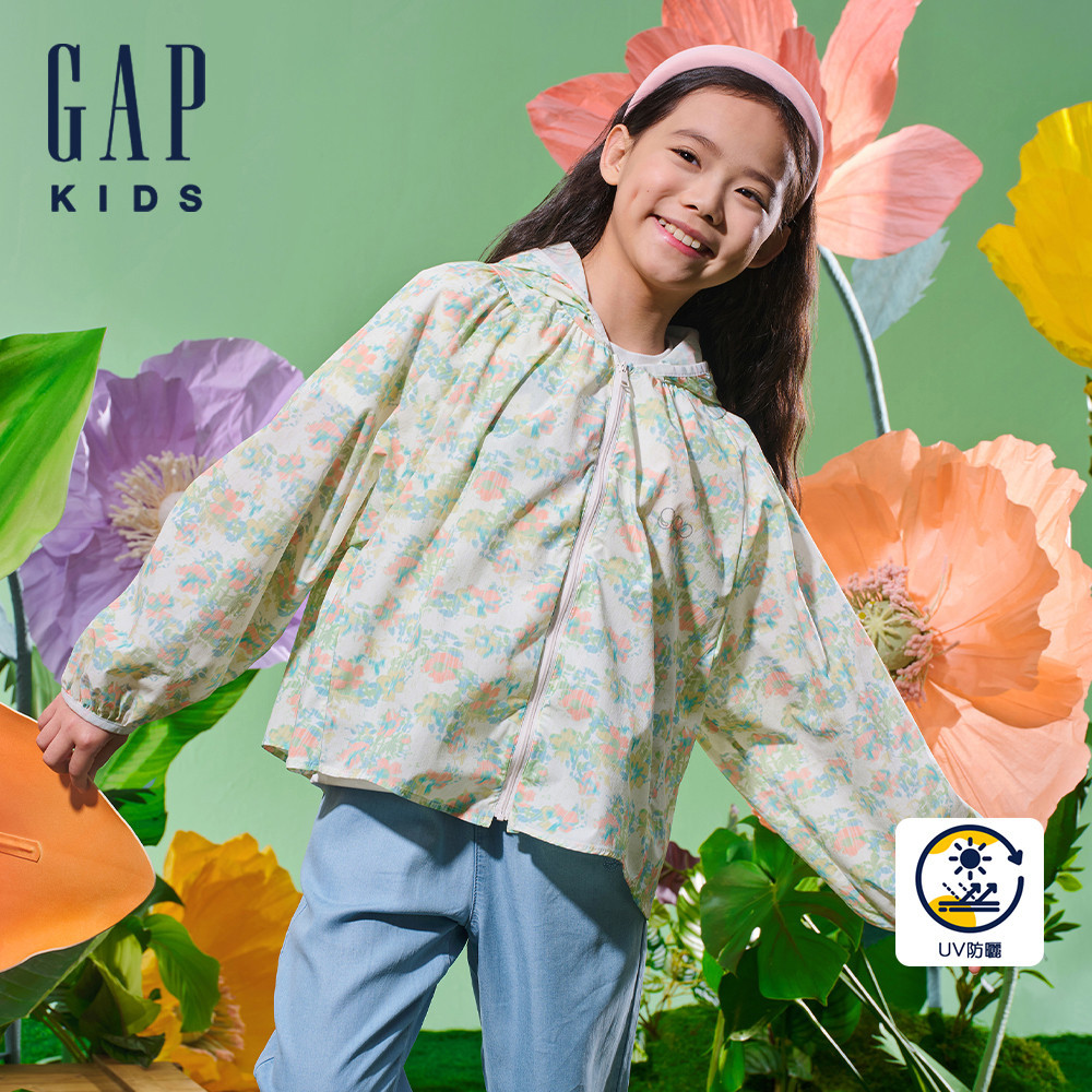 Gap 女童裝 Logo防曬印花連帽外套-多彩印花(890475)