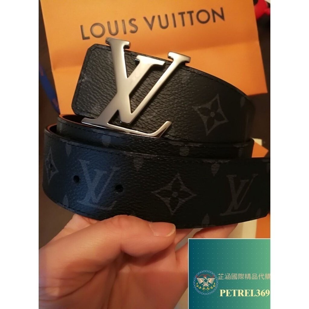 二手 LOUIS VUITTON 路易威登 黑色 印花 黑扣 40cm 雙面皮帶 男士 腰帶 M9043