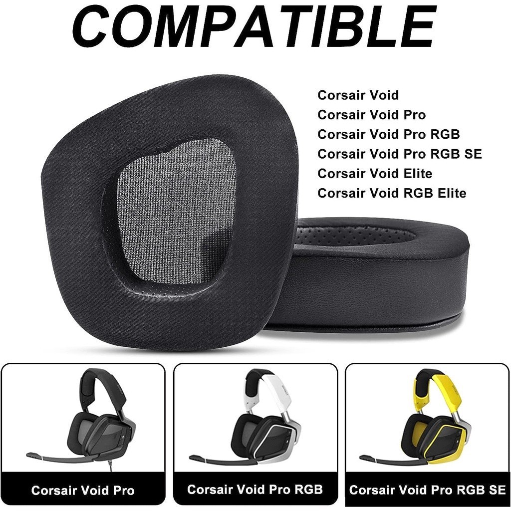 加厚凝膠耳罩適用於 Corsair Void 和 Corsair Void Pro 有線和無線遊戲耳機 透氣網布耳墊