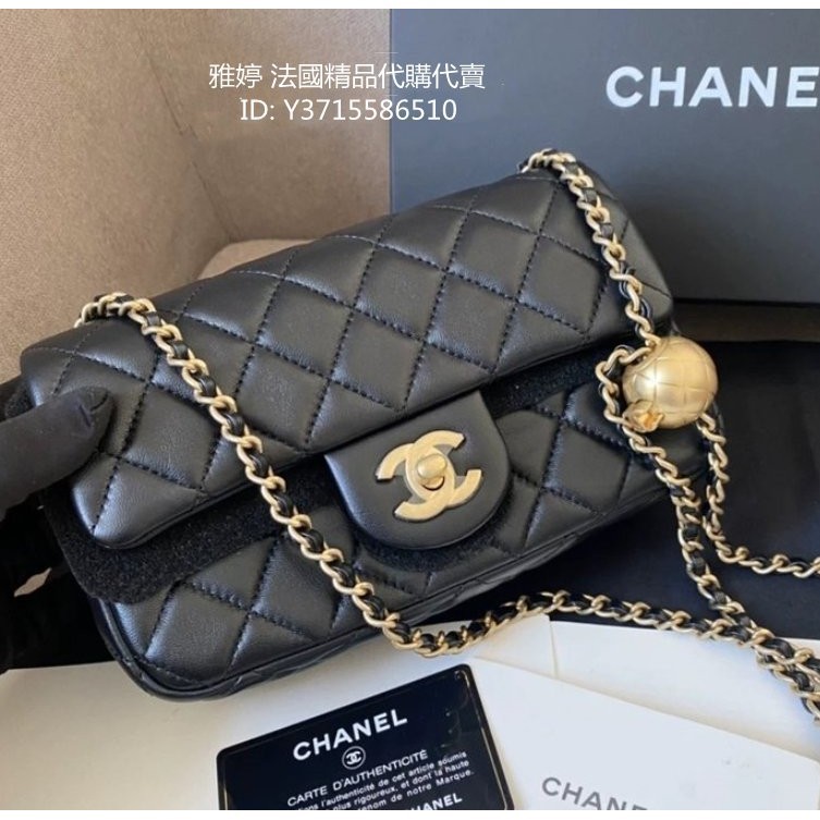 二手精品 CHANEL 香奈兒 MINI COCO 20 金球鍊CF黑色 小羊皮 方胖包 口蓋包 鏈條包 AS1787