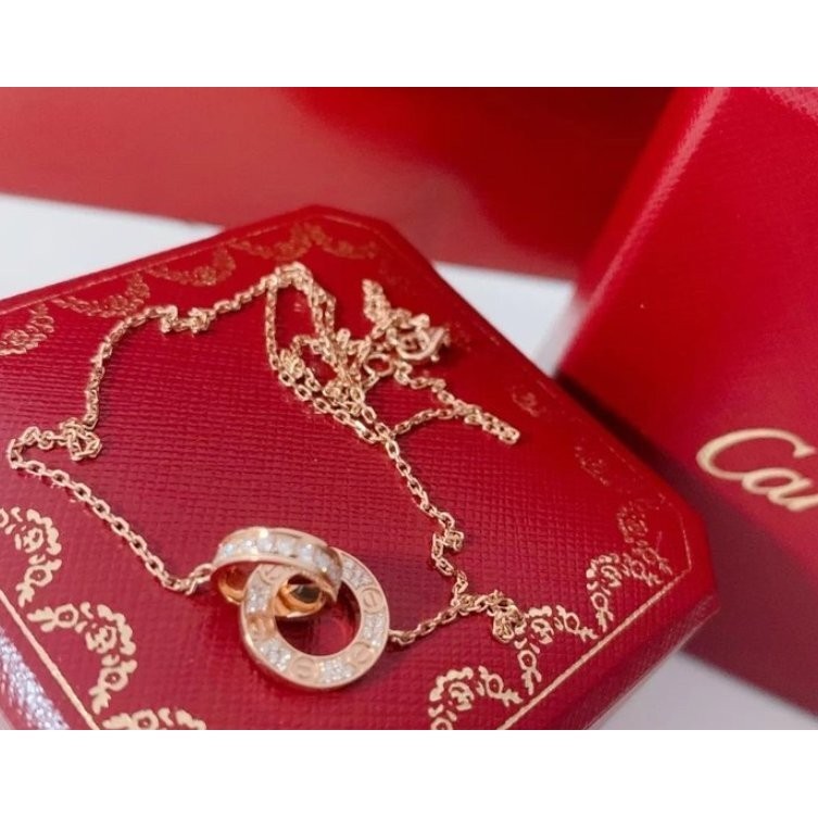 二手精品 CARTIER 卡地亞 LOVE鑲鑽石項鏈 18K玫瑰金 女款 玫瑰金色 B7224528