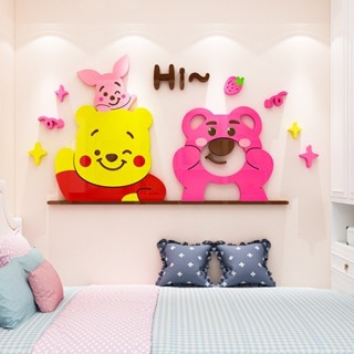 ◄✃卡通熊牆貼紙立體防水亞克力壁貼兒童房間佈置3D可愛牆貼畫