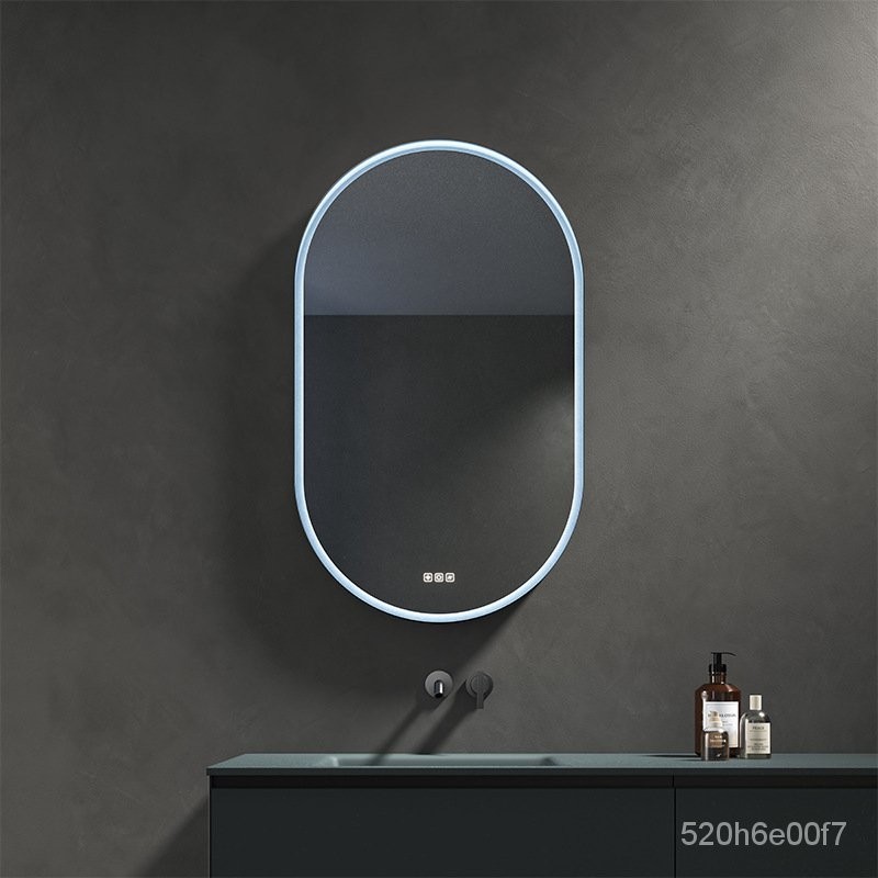 【爆款】酒店公寓衛生間橢圓金屬外框led浴室鏡櫃掛墻式智能帶燈觸屏感應