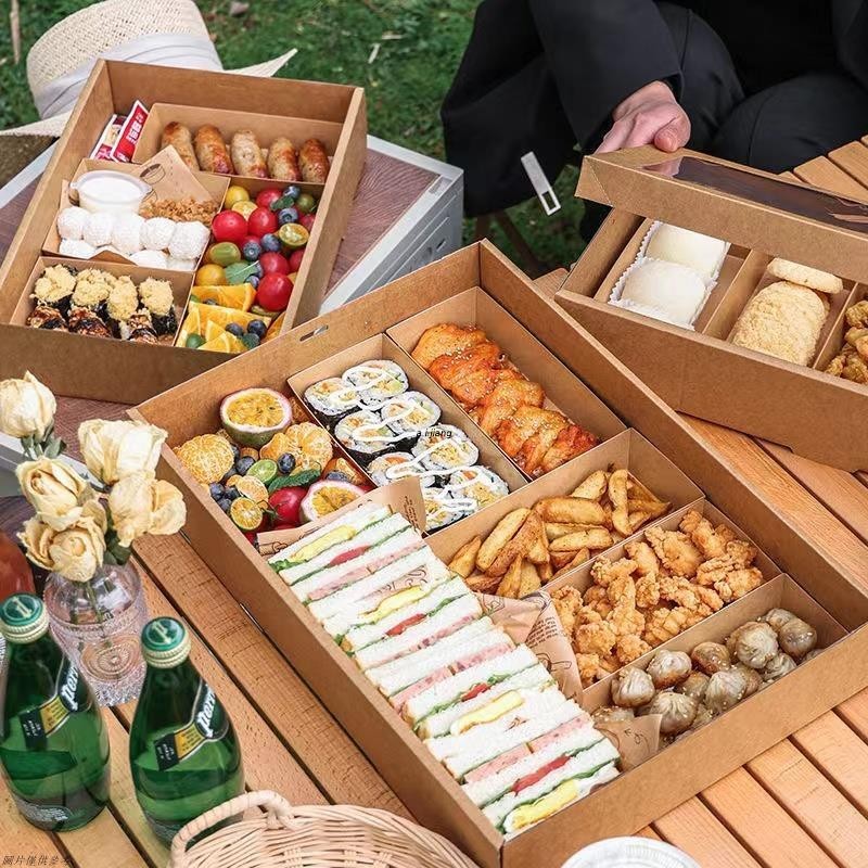 【優品】環保餐盒 野餐盒 牛皮紙餐盒 一次性野餐盒 便當壽司沙拉盒 露營出遊野餐盒 便當盒 帶蓋牛皮紙打包盒