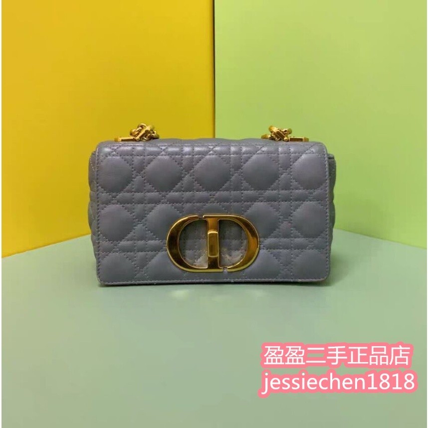 盈盈二手正品 DIOR 迪奧 CARO BAG 小號 灰色 金釦 肩背包 鏈帶包 斜背包 單肩包 女生包包