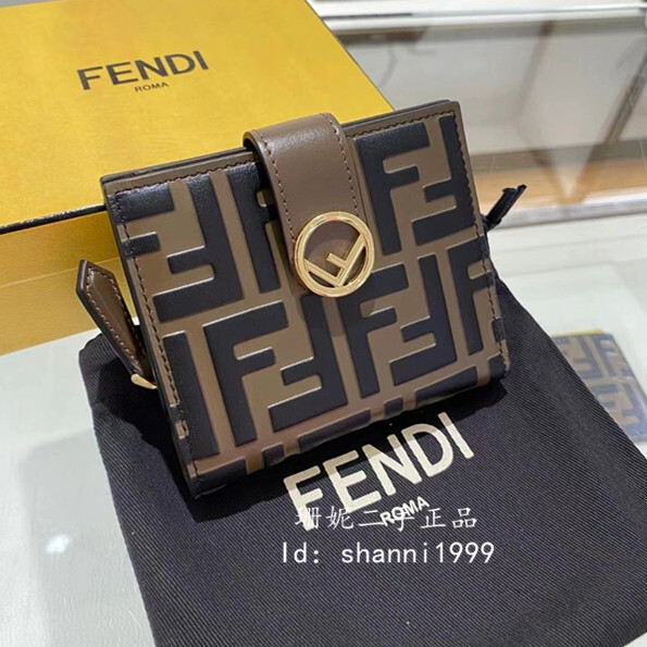 珊妮二手 FENDI 芬迪 經典老花 對折錢包 皮夾 短夾 卡夾 零錢袋 現貨