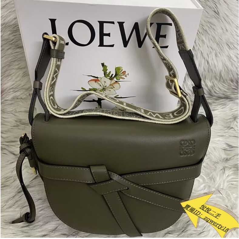 LOEWE 羅意威 gate 系列 斜挎包 女款 迷你 小號 綠色 小牛皮 馬鞍包 手提包 單肩包