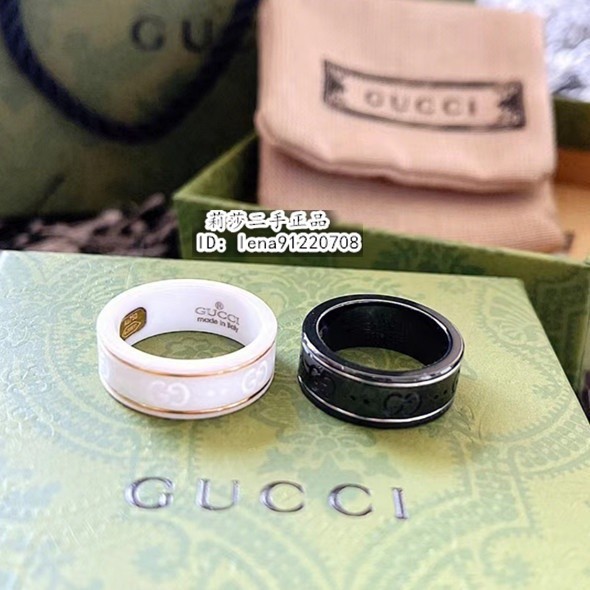 GUCCI 古馳 lcon系列 雙G黑白陶瓷戒指 7MM 情侶戒指 對戒