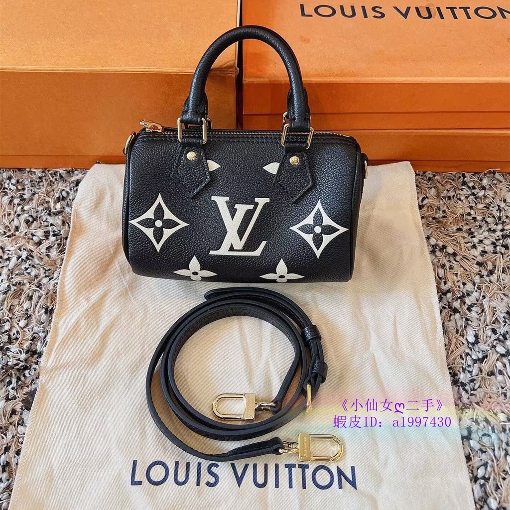 LV 路易威登 NANO SPEEDY 黑色壓紋 枕頭包 波士頓包 手提包 肩背包 斜背包 M81456