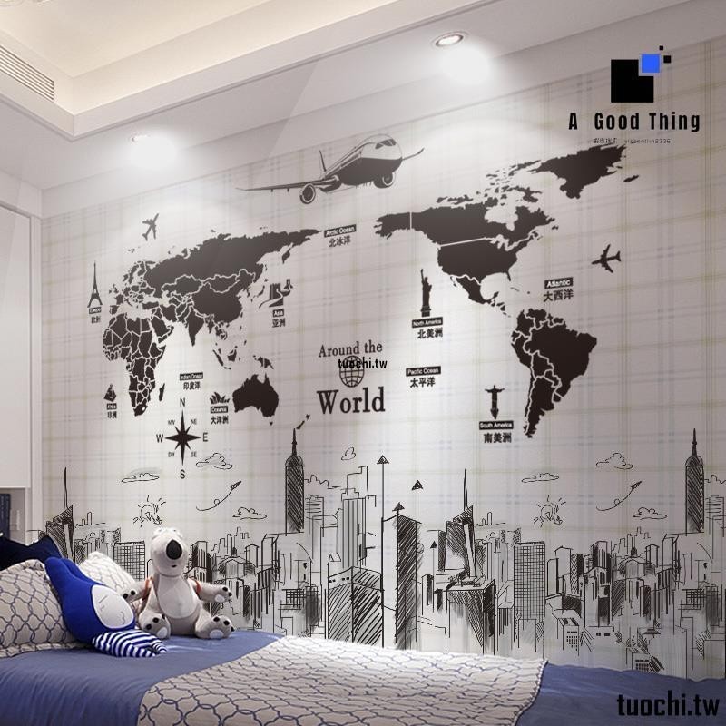 免運特價🎆牆貼紙貼畫臥室宿舍大學生海報牆上裝飾北歐風牆壁紙自粘世界地圖