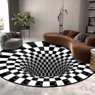 【台灣出貨】地墊 地毯 地氈 茶几墊 爬爬墊 黑白立體視覺圓形地毯客廳茶几沙發毯3D錯覺眩暈地毯 優質