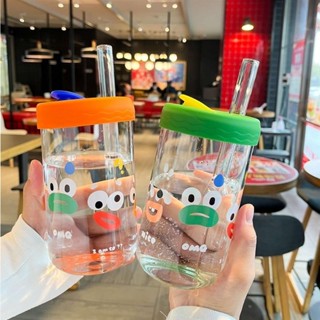 🎉臺灣出貨🎉耐熱耐高溫水杯 隨行吸管杯牛奶早餐杯 環保杯玻璃吸管 果汁杯 ins可愛卡通飲料玻璃杯 🎉x53