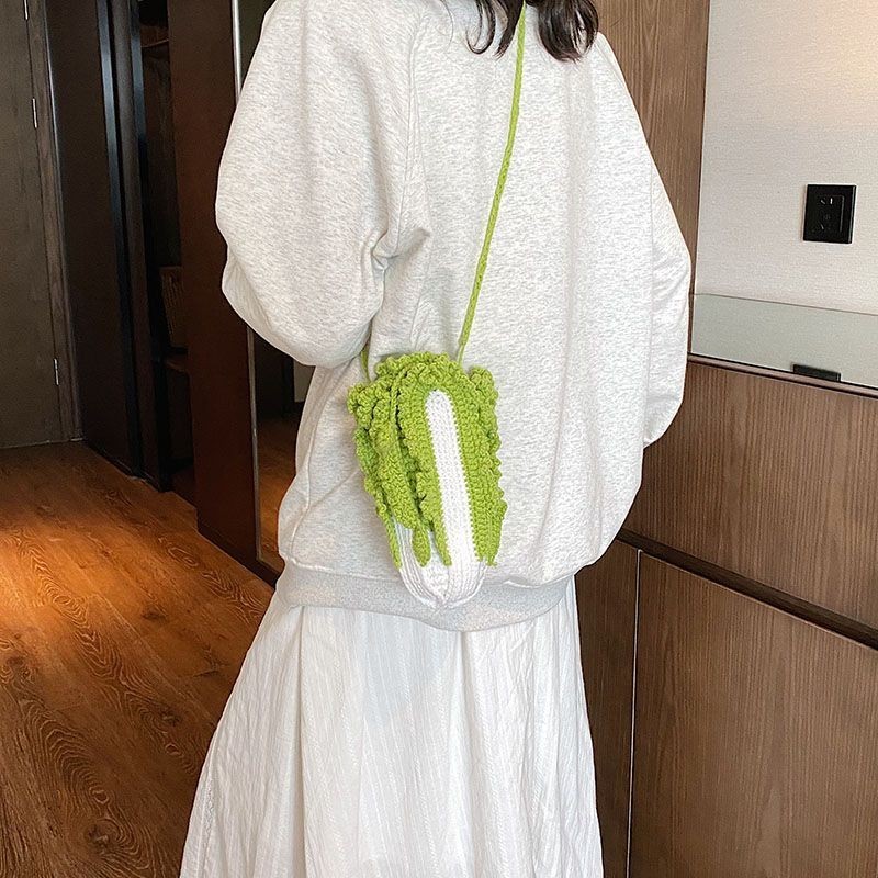 高雄出貨❀可愛搞怪丑萌手工編織包包成品個性獨特小眾設計毛線大白菜手機包