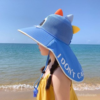 兒童遮陽帽 夏季寶寶防曬披肩帽 男女童恐龍網眼透氣戶外出遊沙灘帽