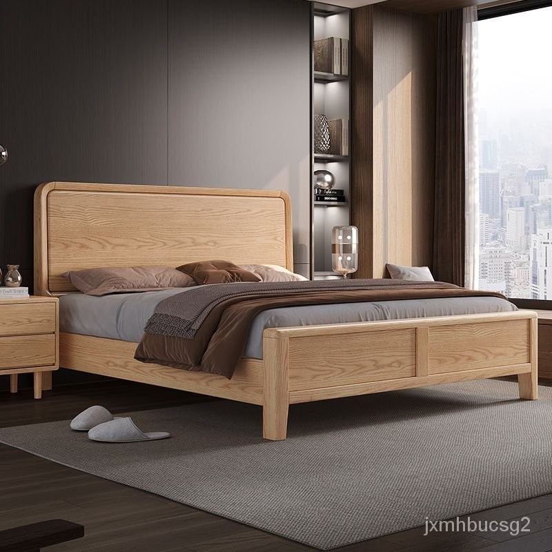 床架 雙人床架 單人床架 雙人床 高架床 掀床 實木床架 單人床 雙人床 床闆 全實木白蠟木床北歐傢用現代簡約儲物日式原