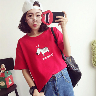 Ruby大尺碼女裝可愛卡通印花短袖t恤女2024夏季寬松大碼圓領上衣休閑打底衫女裝