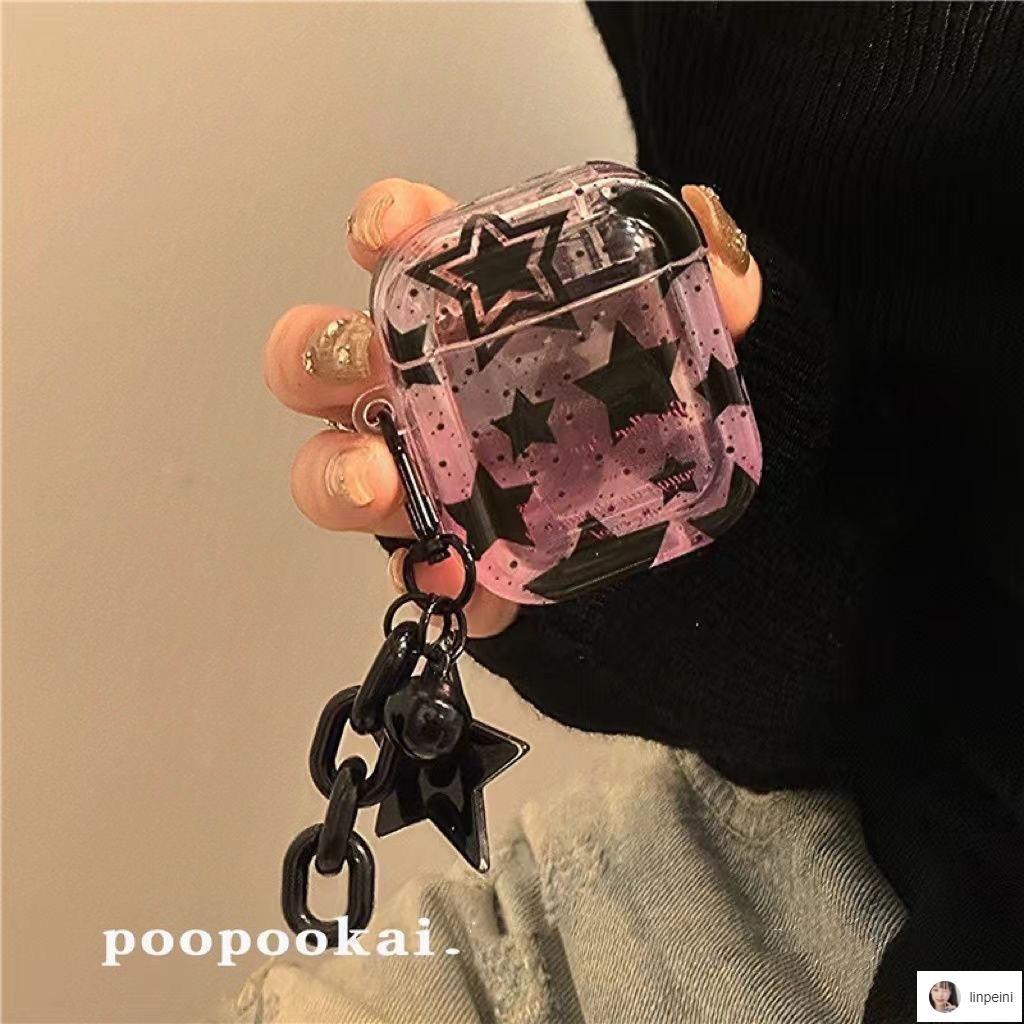 一杯冰美妮🧸【爆款】黑色星星Y2K掛墜鏈條蘋果Airpods2保護3代藍牙耳機三代軟殼小眾女