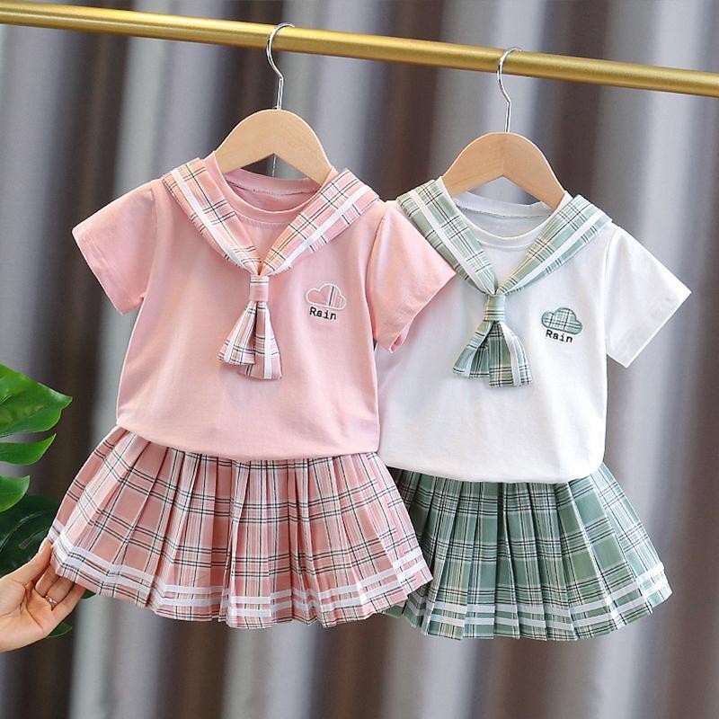 女童jk制服套裝2024夏裝新款洋氣寶寶百褶裙兒童學院風兩件套單件