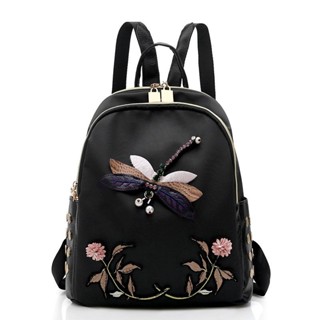 臺灣發售❥❥雙肩包女韓版大容量2024新款刺繡雙肩3D蜻蜓揹包女民族風防水揹包LQ