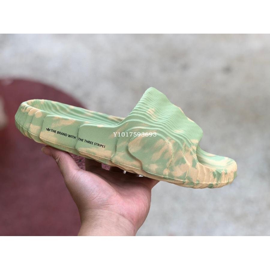 Adidas Adilette 22 新款 3D打印 綠黃 波浪紋 休閒拖鞋 GY1597 男鞋