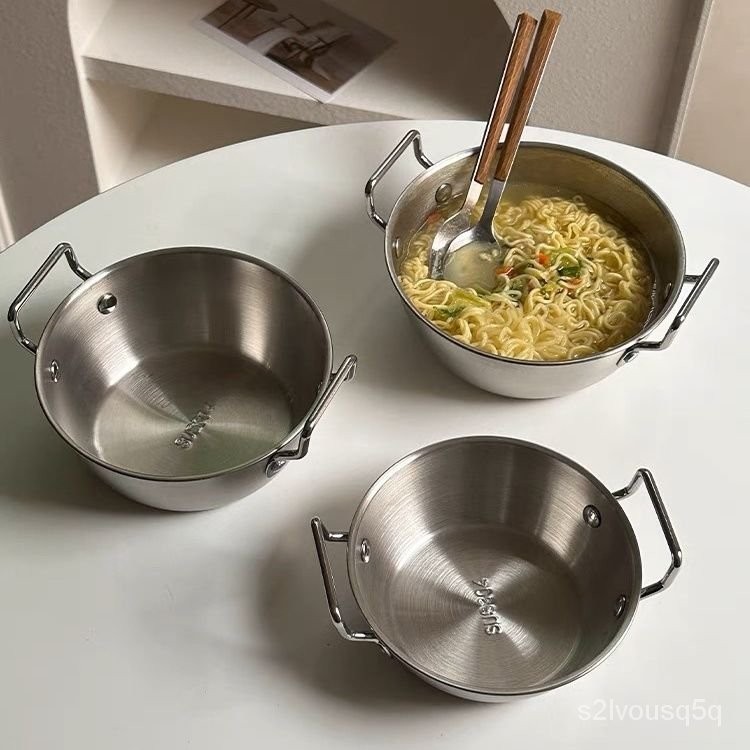 【歡樂購】韓式ins風304不銹鋼泡麵碗帶雙耳調料碗沙拉碗料理碗飯碗傢用