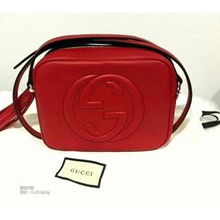 法國代購 Gucci 308364 Soho Disco Leather Bag 浮雕G流蘇斜背包 紅色(真品)