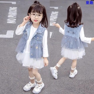 🍓兒童套裝🍓冬季 女童 精品上衣 牛仔馬甲馬夾韓版洋氣中兒童寶寶無袖薄款背心 刷毛 加厚 保暖馬甲