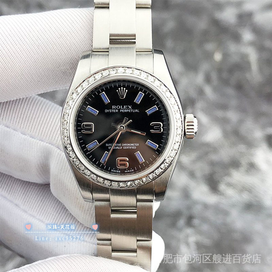 勞力士 現貨Rolex 1：1蠔式恆動176200精鋼後鑲鑽黑麵三針機械女表 潮流 時尚 休閒 商務 經典 手腕錶