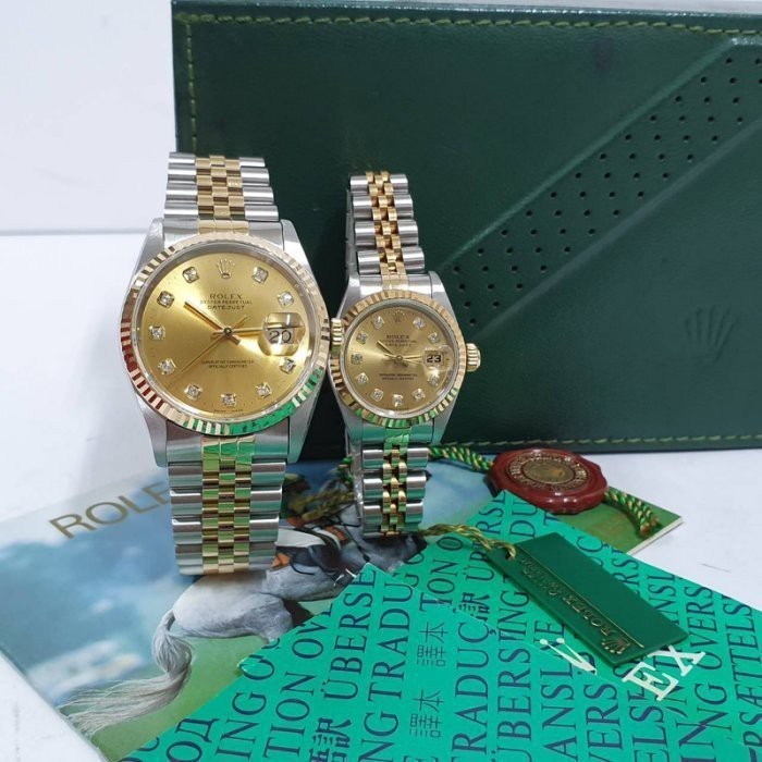 Rolex 勞力士 蠔式半金對錶 盒證 新包台鑽面盤16233 69173 錶徑36 26mm