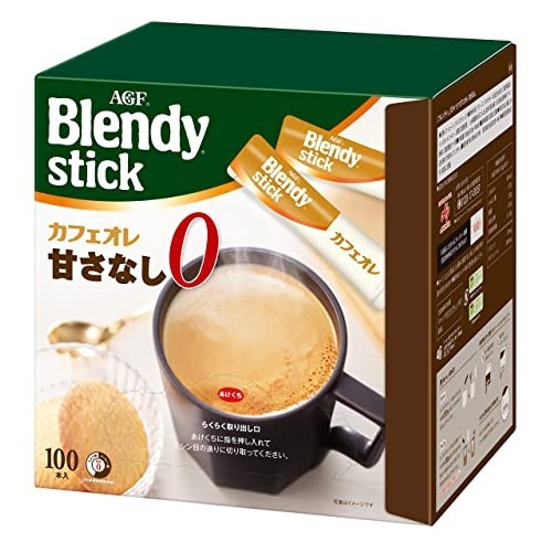 直接從日本 AGF Blendy Stick Cafe Au Lait 無甜 100 瓶 【 棒狀咖啡 】【 不加糖 】