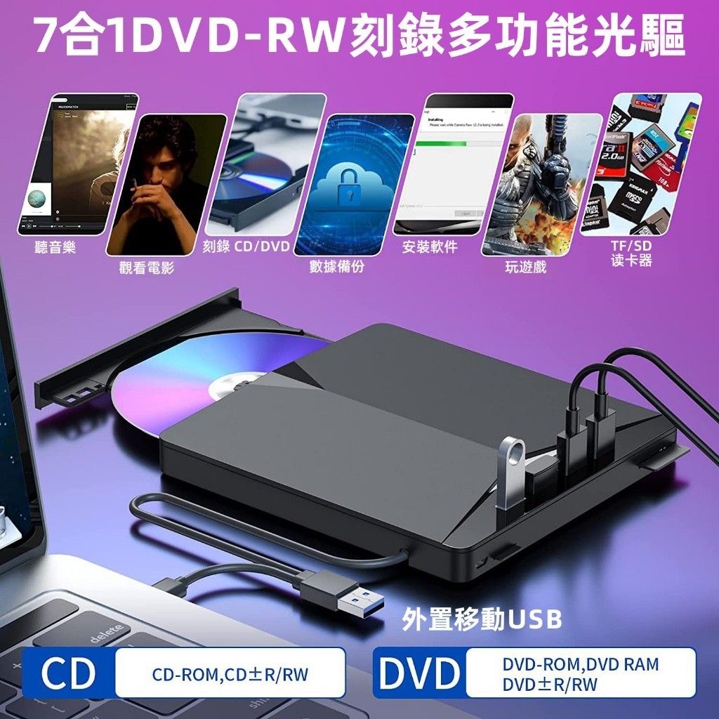 光碟機 USB3.0外接式DVD燒錄機 TYPE-C 3.0 光碟機外接 DVD/CD多功能刻錄機 可讀取燒錄DVD M