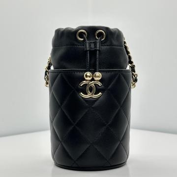 二手精品 Chanel 香奈兒 迷你水桶鏈小包 圓筒包 水桶包 肩背包 斜挎包 黑色 AP2259