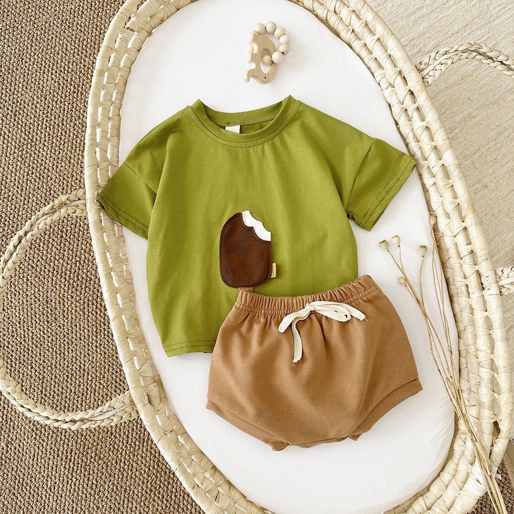 Mini baby🌷兩件套純棉兒童2024夏季短褲套裝短袖新款休閑寶寶洋氣夏裝