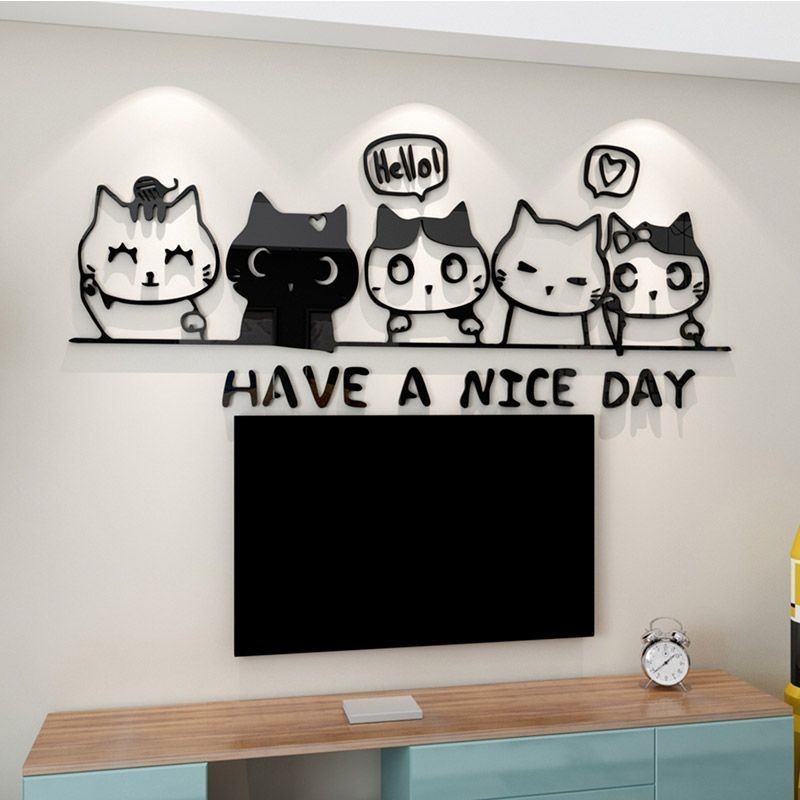 可愛貓咪貼紙自粘兒童房臥室床頭裝飾貼畫客廳電視背景墻貼畫 6GZT