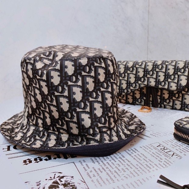 二手精品 Dior Teddy D Cd Oblique 藍色 緹花 老花 雙面 窄帽 漁夫帽