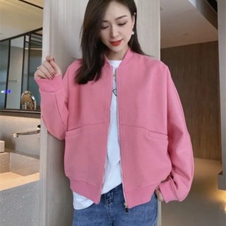 TK推薦✈2025年春季新款拉鍊純色棒球服衛衣短外套女寬鬆休閒百搭上衣開衫百搭外套 長袖上衣 薄外套