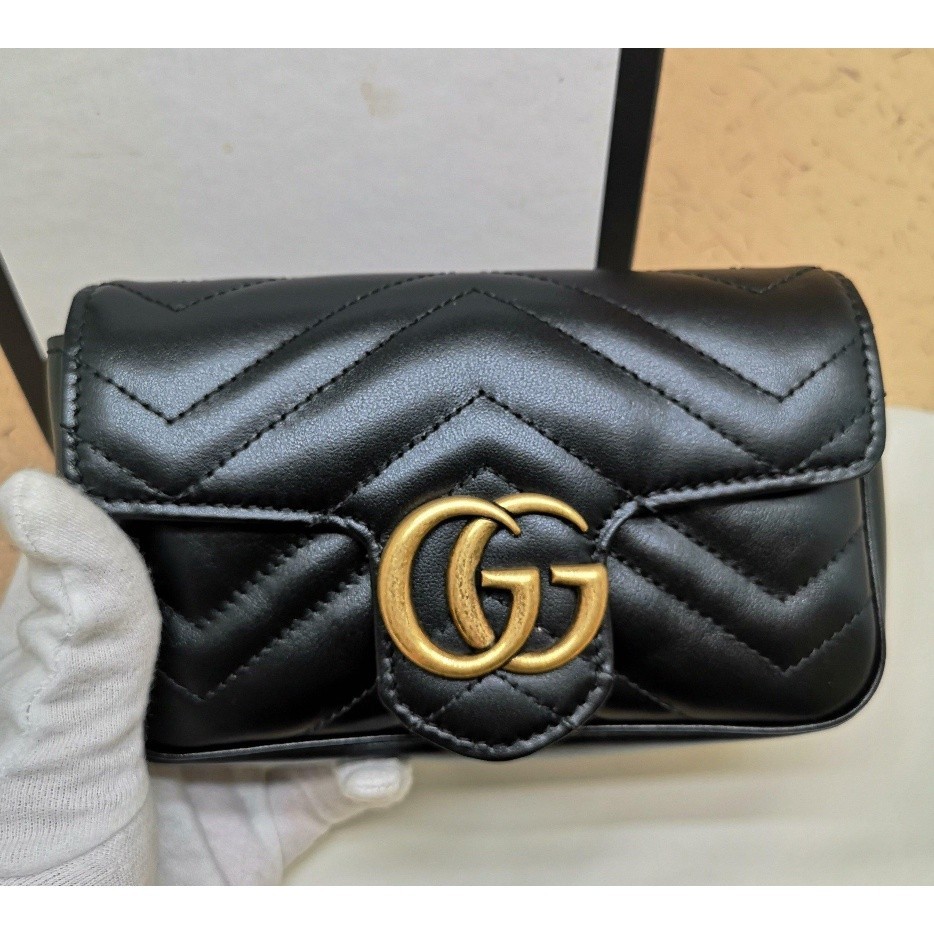 Mia二手 GUCCI 古馳476433 GG Marmont mini 迷你款 肩背包 斜背包 99新黑色