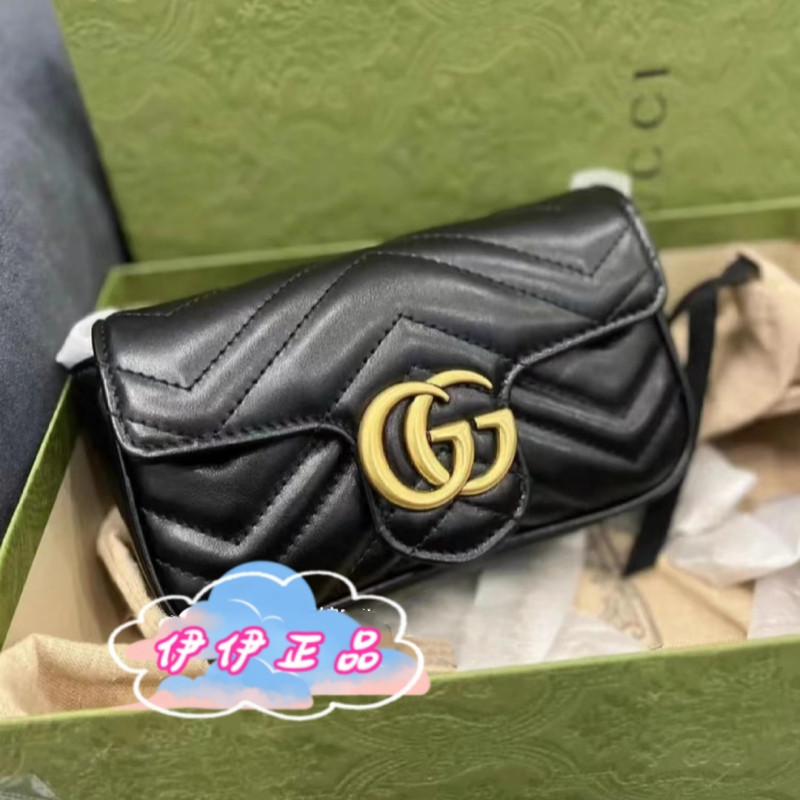 GUCCI 古馳 GG Marmont Super mini 黑色 迷你鏈條包/斜背包系列鏈帶446744 476433