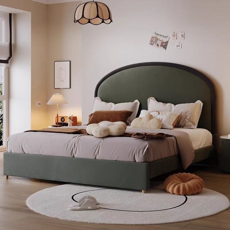 🌟熱銷新款🌟 網紅雙人床架 ins風床架 床組床架 現代輕奢法式復古綠床主臥簡約雙人軟包床小戶型齊邊床公主布藝床床架